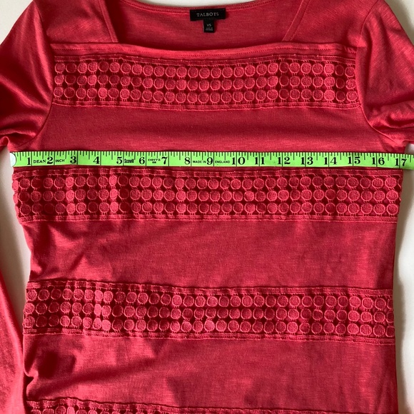 Talbots Long Sleeve T-shirt Textured Front, Coral Color Women's Size XS - Picture 3 of 5